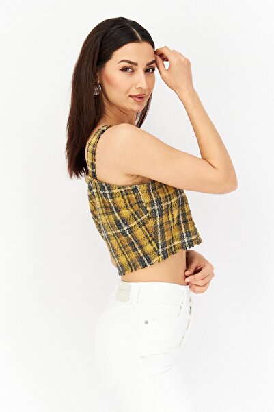 Sage The Label Women Square Neck Sleeveless Textured Top, Gold Combo