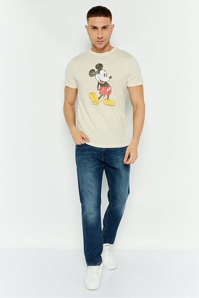 GAP x Disney Men Crew Neck Graphic Print Short Sleeves T-Shirt, Beige