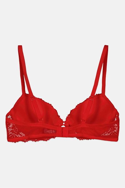 Undiz Women Textured Lace Padded Bra, Red