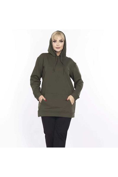 BİrHoşButik Plus Size Full Lycra Hooded Sweatshirt with Collar and Pockets, Long Sleeves, Trendy, Seasonal.