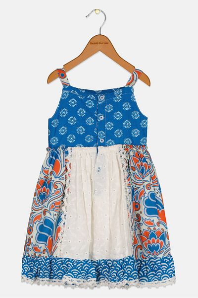 Willow & Whistle Toddlers Girl Square Neck Sleeveless Allover Print Dress, Blue