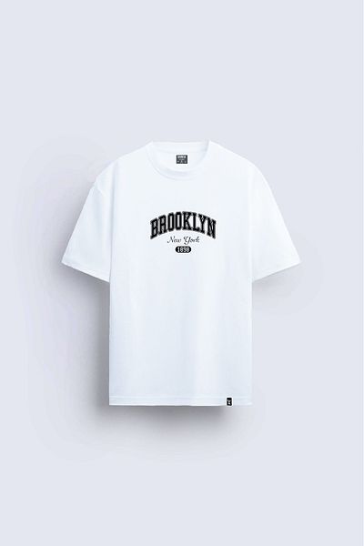 Darkia New York Brooklyn Printed Crew Neck Regular Fit White T-Shirt T-Shirt