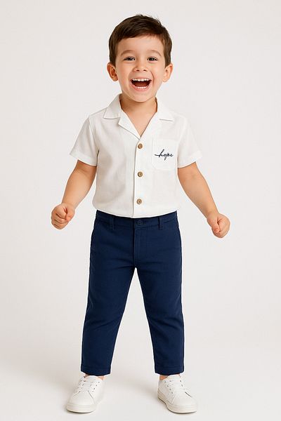 DUBAİ ÇOCUK Boy's Short Sleeve Linen Shirt and Trousers Suit Eid