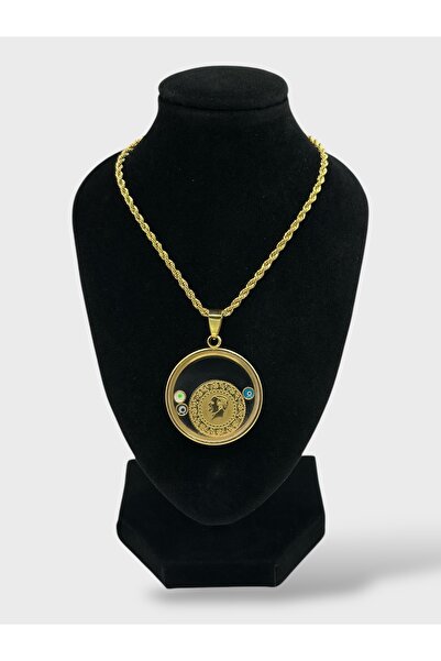 Arnes Jewelry Çelik Çeyrek Altın Takılabilir Nazar Boncuklu Kolye