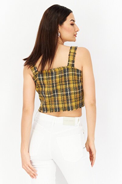 Sage The Label Women Square Neck Sleeveless Textured Top, Gold Combo