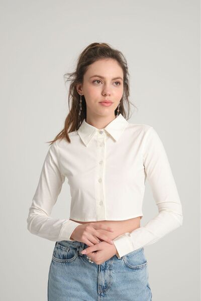 Sumain Design Ekru Crop Poplin Gömlek