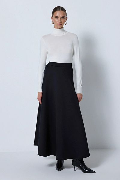 ByMisa Store Black Scuba Flared Skirt with Elastic Waist Suitable for Hijab