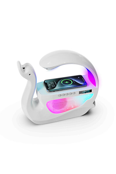 İMEXTECH 6'sı 1 Arada Kuğu Nemlendirici RGB Işık Kablosuz Şarj Bluetooth Hoparlör