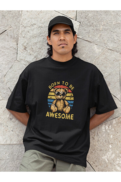 MG Born to Be Awesome Printed Men's Crewneck Cotton Oversize Short Sleeve T-S...