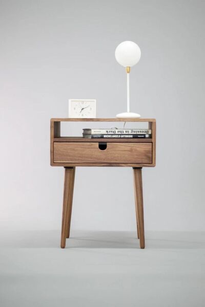 WoodenDecoration01 Ahşap Tek Çekmeceli Açık Raf Modern Komodin