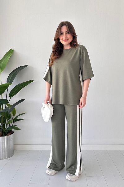 MaziButik Slit Modal Suit Modal Khaki