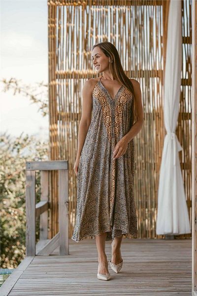 Miss Boheme Black Zebra Print Halter Neck Backless Silk Dress