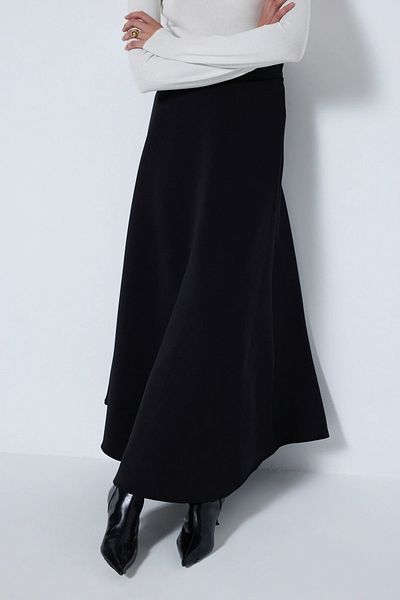 ByMisa Store Black Scuba Flared Skirt with Elastic Waist Suitable for Hijab