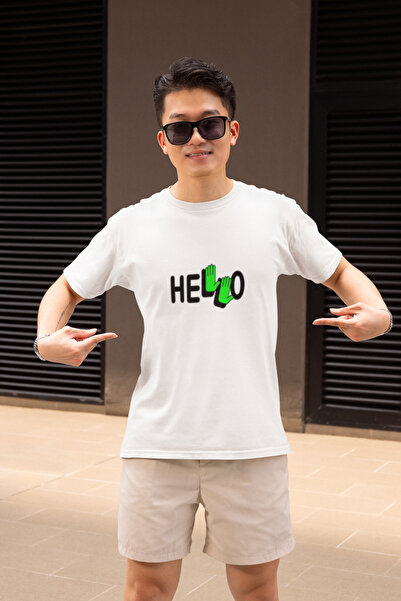 MG Hello Printed Men's Crew Neck Cotton Oversize Short Sleeve T-Shirt