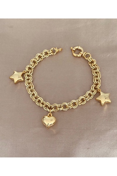 emy by emel luxury silver jewelry Altın Kaplama Kalp Ve Yıldız Detaylı Gemici...