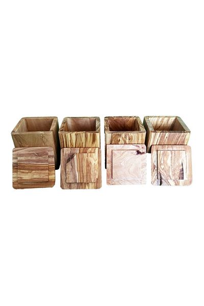 hanartz Olive Tree Set of 4 Handmade Spice Shakers |   Natural Wood, Rustic Kitchen Product