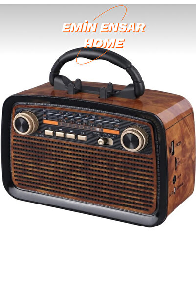 EMİN ENSAR HOME Büyük Boy Nostaljik Radyo Fm Ahsap Görünümlü Bluetooth Hoparl...