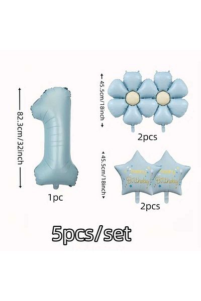 DÜVENCİ TİCARET Retro Blue Daisy Age Balloon Party Set Set of 5