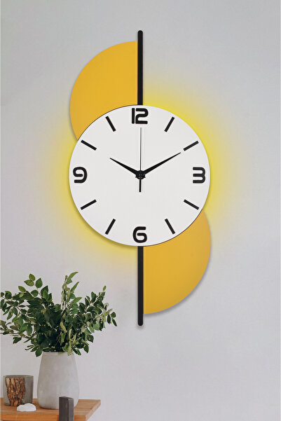 İnfigo Concept Dekoratif Ahşap Işıklı Beyaz Duvar Saati Büyük Boy 30x65 Cm Le...
