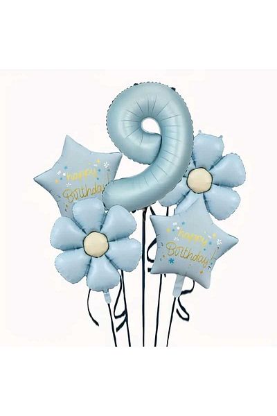 DÜVENCİ TİCARET Retro Blue Daisy Age Balloon Party Set Set of 5