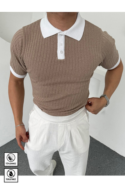Moderk Men's Old Money Knitwear Colorful Polo Neck T-Shirt Anti-Sweat Anti-Pi...