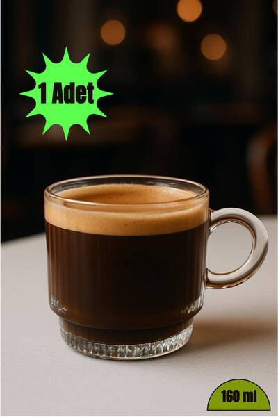 MEDUSHOP 1 Adet Kulplu Çay-Kahve Fincanı Cam Salvador Çizgili ( 1 Adet 160 ML )