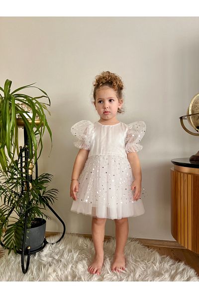 penu baby kids White Short Balloon Sleeve Skirt Star Print Top with Satin Bow Girls Kids Baby Girl Dress