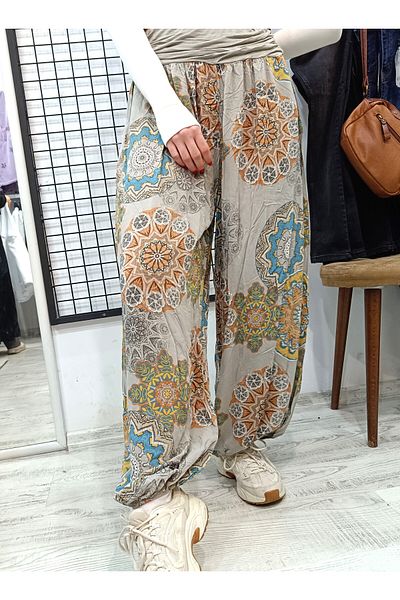Butik Şans Elastic Waist Viscose Fabric Mandala Pattern Shalwar Trousers