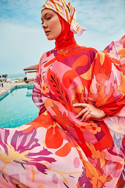 Marina Swimwear Orange Floral Pareo Kaftan P2336