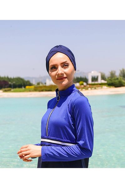 Marina Swimwear Navy Blue Cross Detailed Sea Bonnet B2103