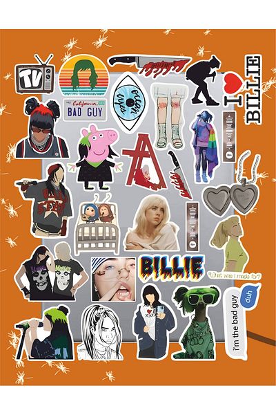 hediyenebak Billie Eilish Series 2 Sticker Set |   Laptop Agenda Pc Tablet Phone Notebook Sticker
