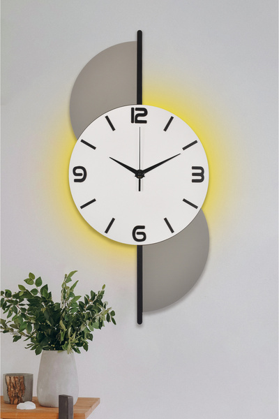 İnfigo Concept Dekoratif Ahşap Işıklı Beyaz Duvar Saati Büyük Boy 30x65 Cm Le...
