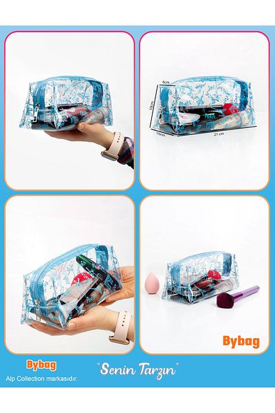 BYBAG Paris Eiffel Tower Printed Blue Color Transparent Pvc Makeup Travel Cosmetic Medicine Baby Sea Bag