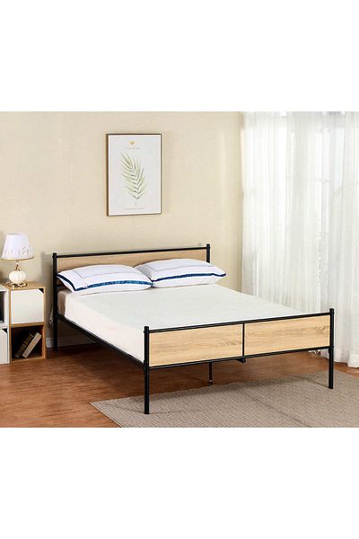 Generic Stylish metal bed with wood accents - durability and elegance, 190 x 200 cm