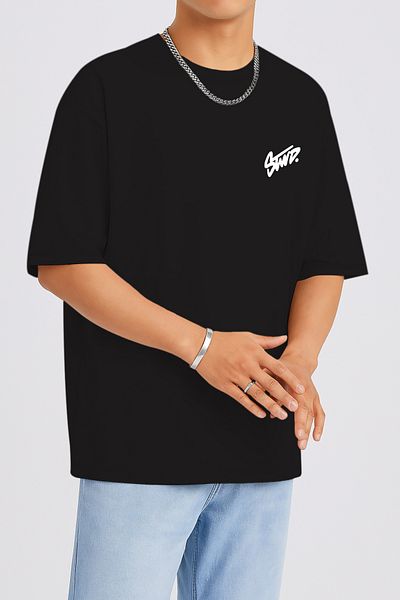 THE RULE Unisex Stwd Printed Oversize 100% Cotton Wide Cut Soft Textured Crew Neck Black T-Shirt