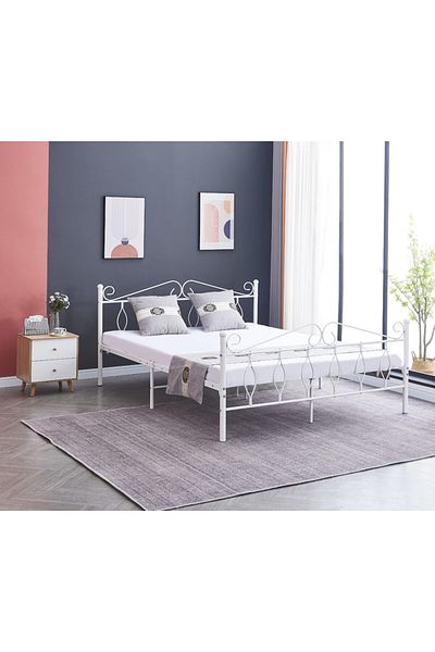 Generic Sturdy Metal Bed Frame Solid Construction with Metal Slats Elegant Design 140x200cm White