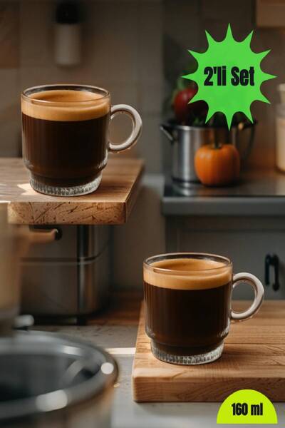 MEDUSHOP 2 Adet Kulplu Çay-Kahve Fincanı Cam Salvador Çizgili ( 1 Adet 160 ML )