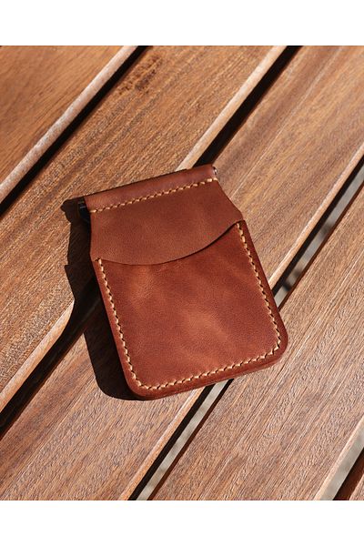 FocusDeri Brown Leather Wallet with Handmade Money Clip