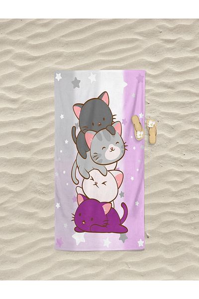 Erays Home Cat Patterned Beach Towel - Digital Printing, for Girl