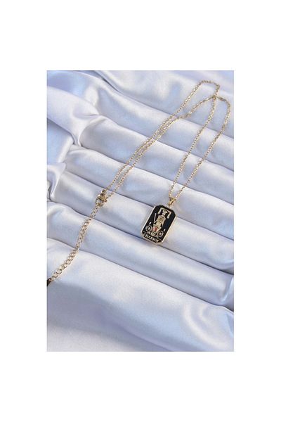 Skygo 316L Steel Chain Gold Color Black Enamel Tarot Necklace - Tj-Bko9247