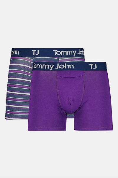 Tommy John Men 2 Pack 4 Inseam Brand Logo Boxer Briefs, Multicolour