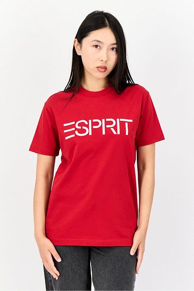 Esprit Women Crew Neck Short Sleeve Brand Logo T-Shirt, Red
