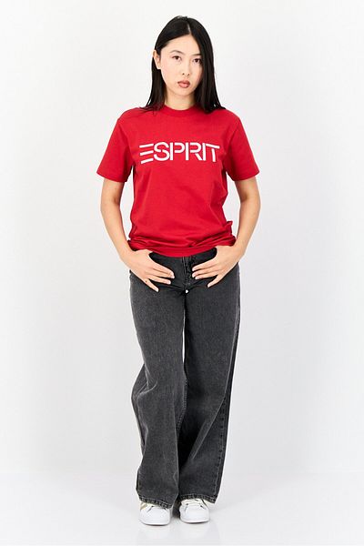 Esprit Women Crew Neck Short Sleeve Brand Logo T-Shirt, Red