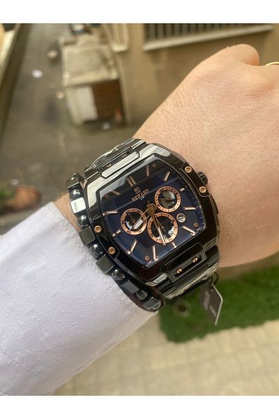 Reward Steel waterproof black Men's wrist watch with bracelet gift