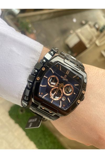 Reward Steel waterproof black Men's wrist watch with bracelet gift