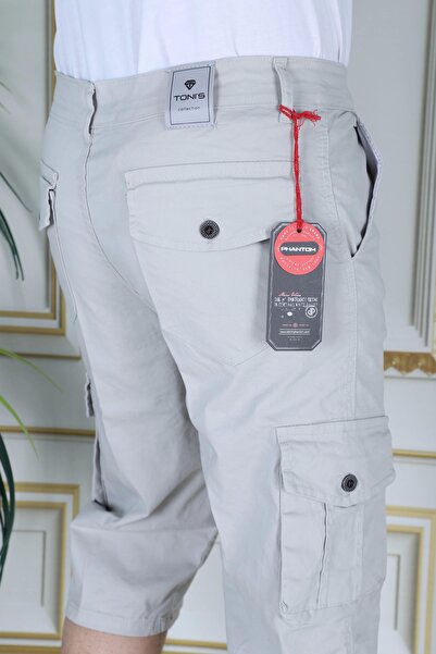 PHANTOM JEANS Stone Men's Slim Fit Capri Lycra Gabardine Bermuda with Cargo Pockets Below the Knee