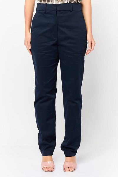 Esprit Women Regular Fit Solid Straight Leg Pant, Navy