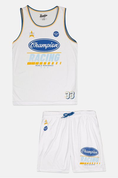 Brooklyn Kids Boy 2 Pcs Graphic Print Cycling Jersey And Shorts Set, White
