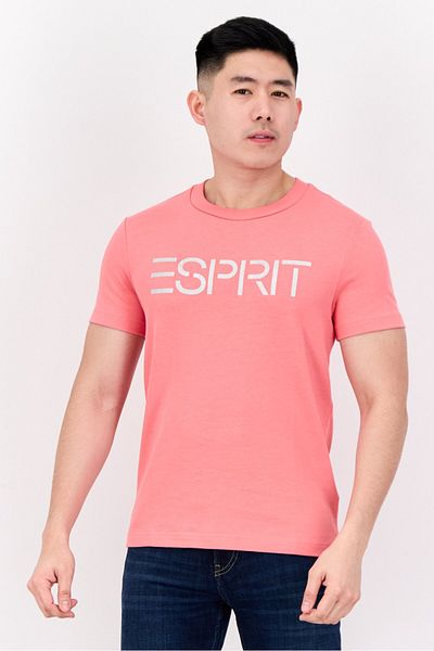 Esprit Men Crew Neck Short Sleeve Brand Logo T-Shirt, Coral Red