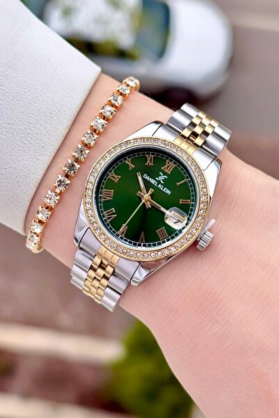 Daniel Klein Women's Wristwatch with Green Dial and Gold Metallic Color Strap...
